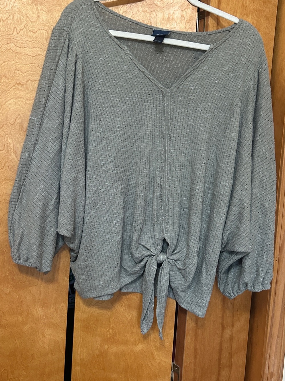 Daytrip Sage Green Ribbed V-Neck Tie-Front Tunic
